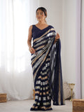 Blue Georgette Embellished Sequined Saree Saree With Blouse Piece