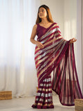 Maroon Georgette Embellished Sequined Saree Saree With Blouse Piece