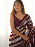 Maroon Georgette Embellished Sequined Saree Saree With Blouse Piece