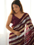 Maroon Georgette Embellished Sequined Saree Saree With Blouse Piece