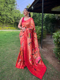 Red Paithani Silk Saree With Blouse Piece