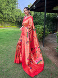 Red Paithani Silk Saree With Blouse Piece