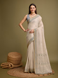 Beige Silk Blend Saree With Blouse Piece