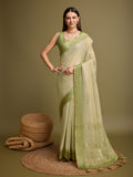 Pista Silk Blend Saree With Blouse Piece