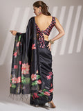 Black Linen Printed Saree With Blouse Piece