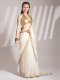 Off White Organza Solid Saree With Blouse Piece