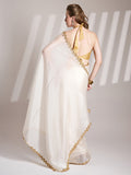 Off White Organza Solid Saree With Blouse Piece