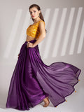 Purple Organza Solid Saree With Blouse Piece