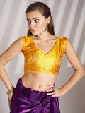 Purple Organza Solid Saree With Blouse Piece