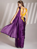 Purple Organza Solid Saree With Blouse Piece