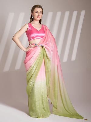 Multicolor Chiffon Peding Saree With Blouse Piece