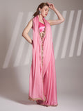 Pink Chiffon Solid Saree With Blouse Piece