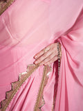 Pink Chiffon Solid Saree With Blouse Piece