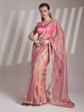 Pink Twill Net Solid Saree With Blouse Piece