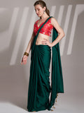 Green Satin Solid Saree With Blouse Piece