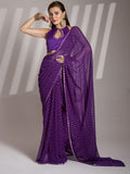 Purple Georgette Printed Saree With Blouse Piece