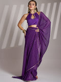 Purple Georgette Printed Saree With Blouse Piece