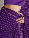 Purple Georgette Printed Saree With Blouse Piece