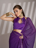 Purple Georgette Printed Saree With Blouse Piece