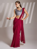 Hot Pink Shimmer Solid Saree With Blouse Piece