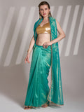 Sea Green Twill Net Solid Saree With Blouse Piece