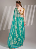 Sea Green Twill Net Solid Saree With Blouse Piece