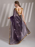 Purple Twill Net Solid Saree With Blouse Piece