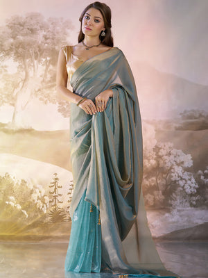 Grey Organza Cocktail Saree With Blouse Piece