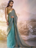 Grey Organza Cocktail Saree With Blouse Piece