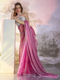 Pink Organza Solid Saree With Blouse Piece