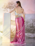 Pink Organza Solid Saree With Blouse Piece