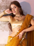 Mustard Twill Net Solid Saree With Blouse Piece