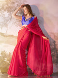 Crimson Red Chiffon Solid Saree With Blouse Piece