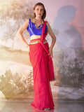 Crimson Red Chiffon Solid Saree With Blouse Piece