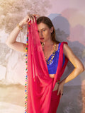 Crimson Red Chiffon Solid Saree With Blouse Piece