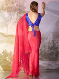 Crimson Red Chiffon Solid Saree With Blouse Piece