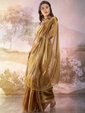 Gold Organza Solid Saree With Blouse Piece