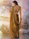 Gold Organza Solid Saree With Blouse Piece