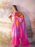 Multicolor Chinon Printed Saree With Blouse Piece