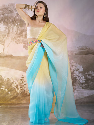 Multicolor Chiffon Peding Saree With Blouse Piece