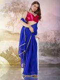 Blue Georgette Solid Saree With Blouse Piece