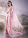 Pink Linen Printed Saree With Blouse Piece