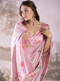 Pink Linen Printed Saree With Blouse Piece