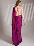 Wine Chiffon Solid Saree With Blouse Piece