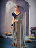 Grey Georgette Ready To Wear Saree With Blouse Piece