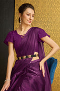 Purple Organza Ready To Wear Saree With Blouse Piece