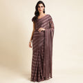 Purple Georgette Ready To Wear Saree With Blouse Piece