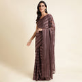 Purple Georgette Ready To Wear Saree With Blouse Piece