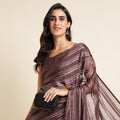 Purple Georgette Ready To Wear Saree With Blouse Piece