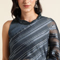 Teal Georgette Ready To Wear Saree With Blouse Piece